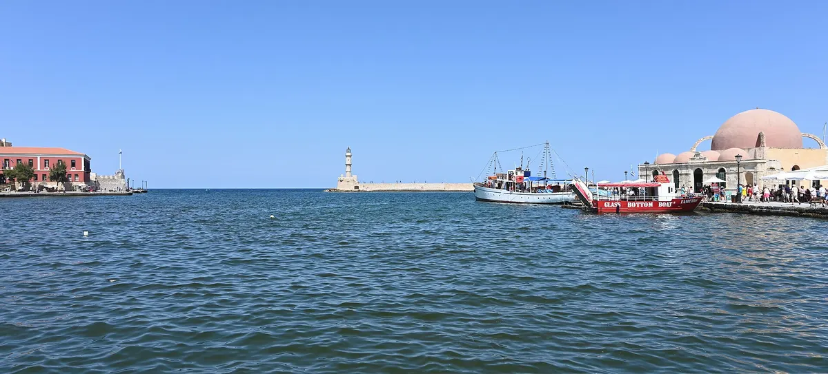 Chania old harbour, about 2 hours by road from Heraklion Airport