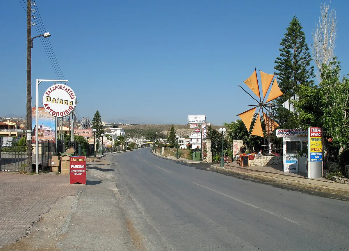 The EO90 national road along the north coast of Crete, near Heraklion Airport