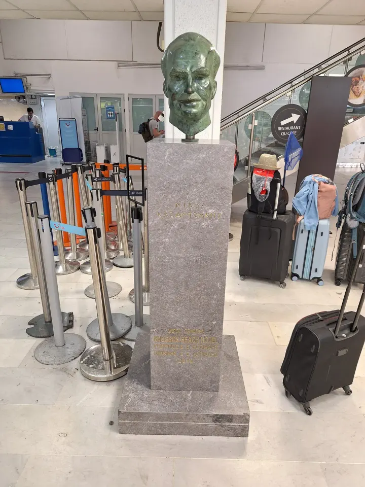 Bust of Nikos Kazantzakis inside Heraklion Airport