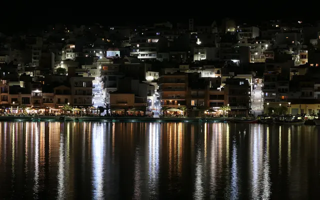 Sitia harbour at night, at the eastern end of the road from Heraklion Airport