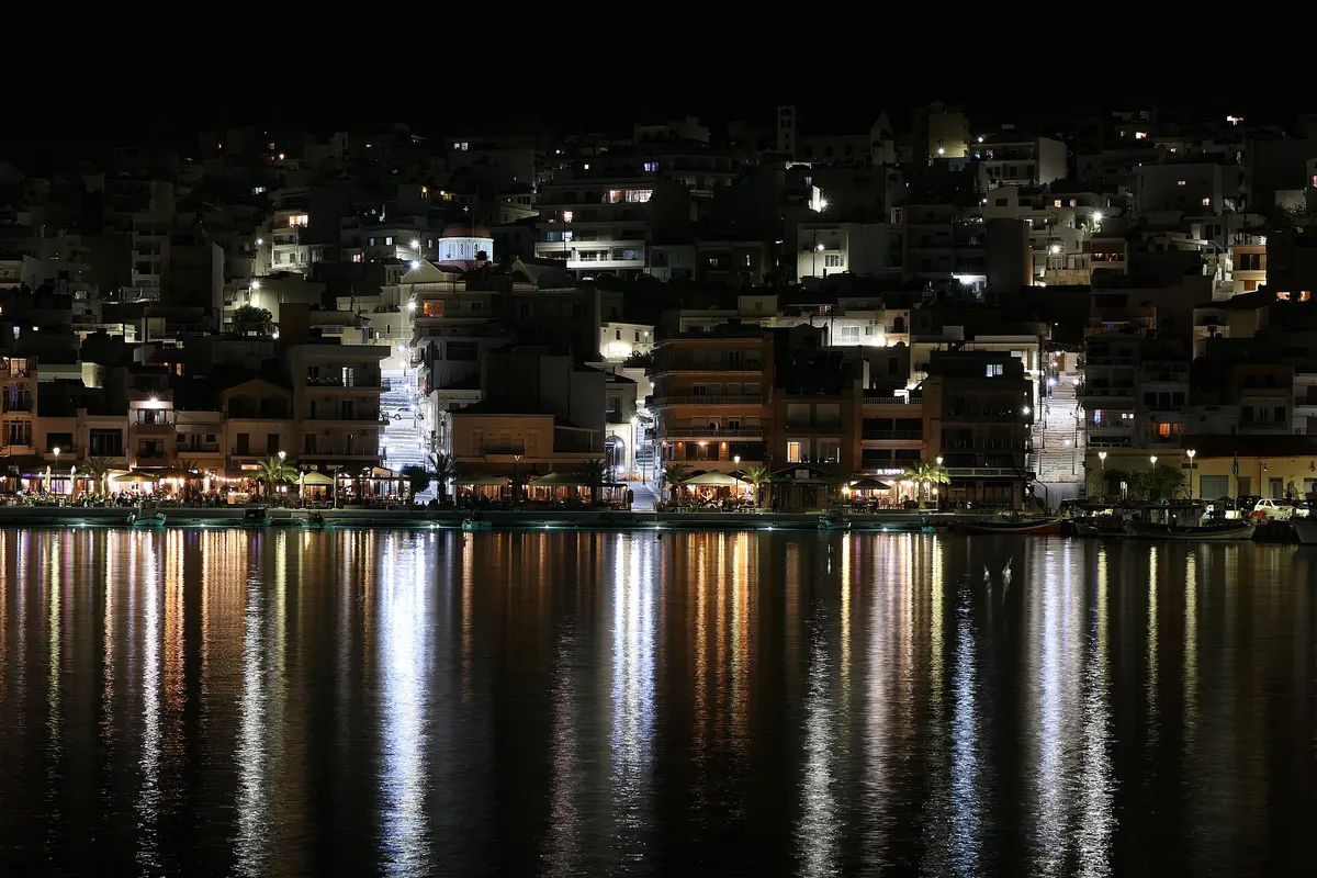 Sitia harbour at night, at the eastern end of the road from Heraklion Airport