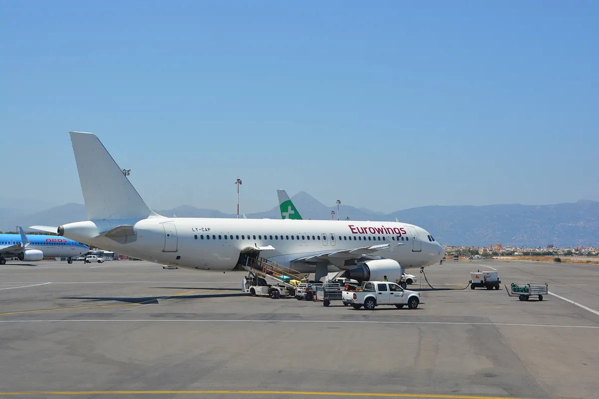 Aircraft on the apron at Heraklion Airport before departure