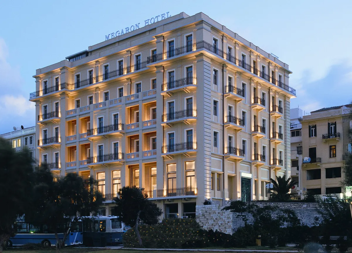 GDM Megaron hotel facade in Heraklion, near Heraklion Airport