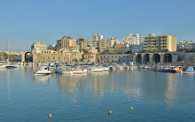 Venetian arsenals on Heraklion's harbour, illustration of the Atrion Hotel area near Heraklion Airport