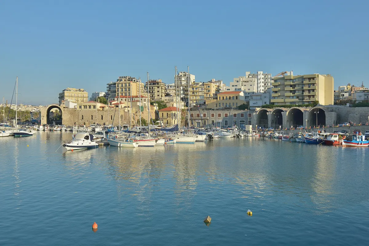 Venetian arsenals on Heraklion's harbour, illustration of the Atrion Hotel area near Heraklion Airport